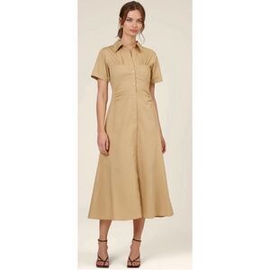 NICHOLAS Natural Tenley Button Down Corset  Midi Shirt Dress